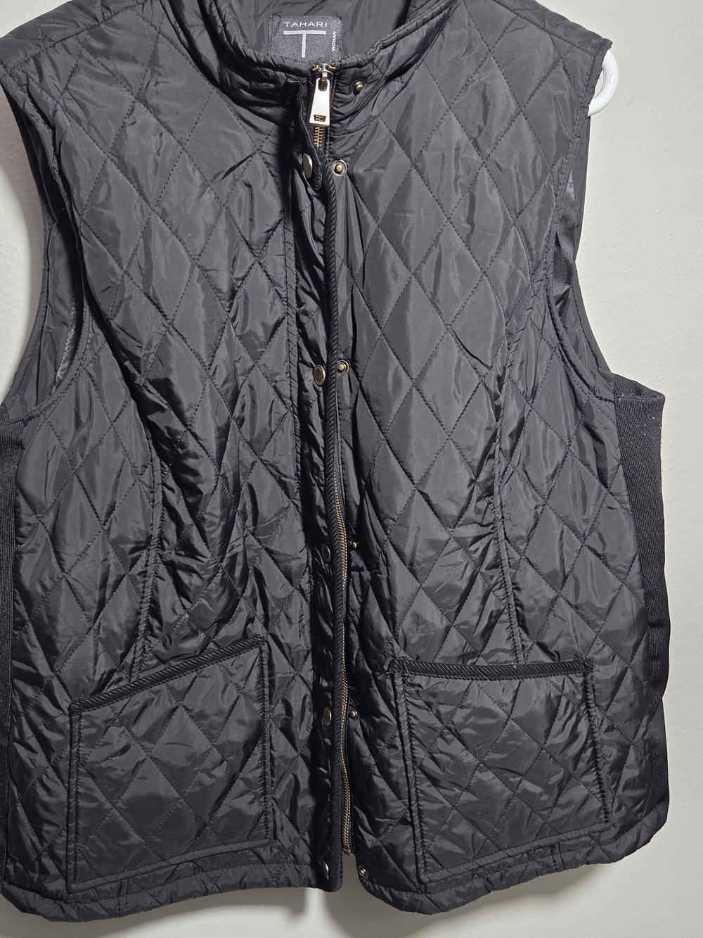 Tahari Quilted Black Zip-Up Vest